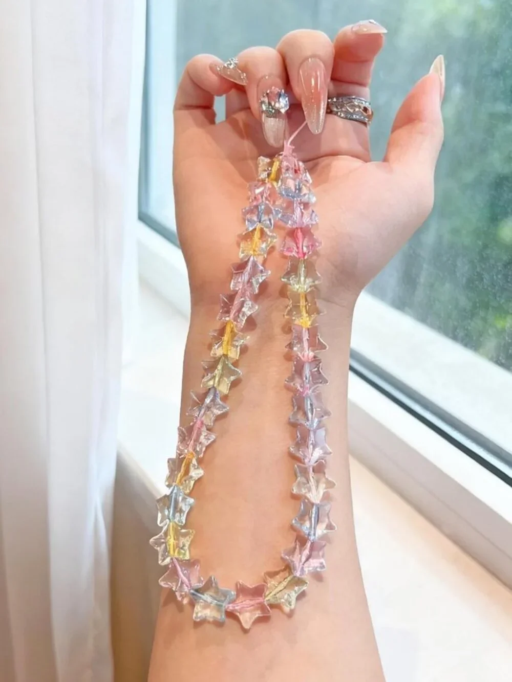 Beaded Star Phone Charm Wrist Strap Lanyard, Anti-Theft Wristlet for iPhone